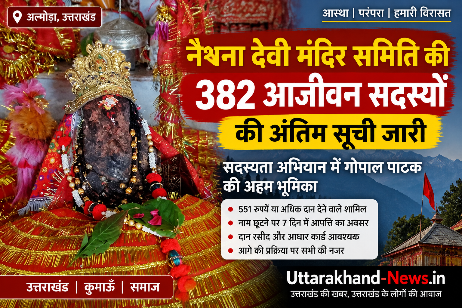 नैथना देवी मंदिर समिति की 382 आजीवन सदस्यों की अंतिम सूची जारी, सदस्यता अभियान में गोपाल पाठक की अहम भूमिका